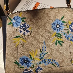 Kate Spade Beige and Blue Floral Shoulder Bag With Matching Wallet